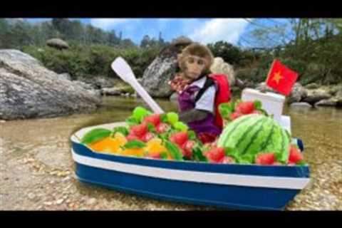 Farmer Bim Bim rowes a boat to pick fruit for Amee