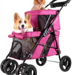 ibiyaya Double Dog Stroller - Lightweight & Foldable Pet Stroller for Small Dogs, Cats - Pink